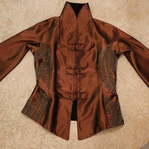 Asian Cooper/Black Reversable Asian Style Jacket W/ Stand Collar & Bell Sleeves